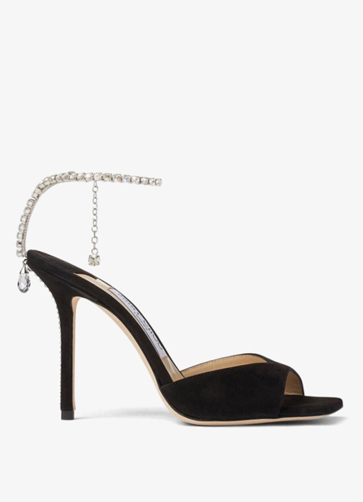 Jimmy Choo SAEDA SANDAL 100 SUEDE W/CRYST