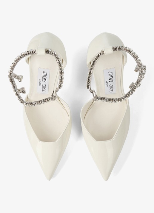 Jimmy Choo Stevie 100 pump van lakleer - detail gebroken wit
