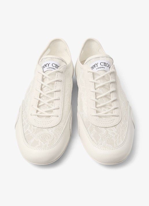 Jimmy Choo Sunny/F sneaker van leer met kanten details - detail 2 gebroken wit