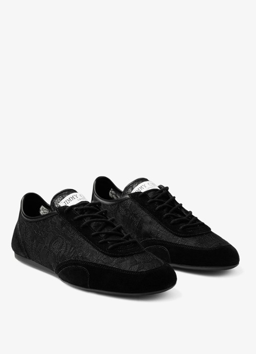 Jimmy Choo Sunny/F sneaker van suède met kanten details - detail 2 zwart