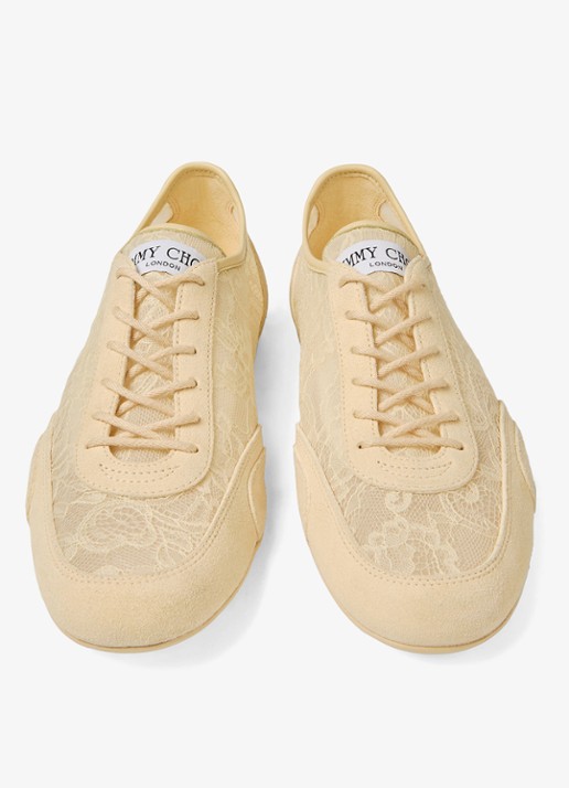 Jimmy Choo Sunny/F sneaker van suède met kanten details - detail 4 creme