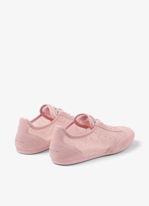 Jimmy Choo Sunny/F sneaker van suède met kanten details - achterkant roze