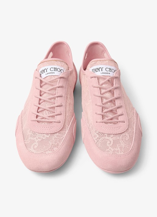 Jimmy Choo Sunny/F sneaker van suède met kanten details - detail 2 roze