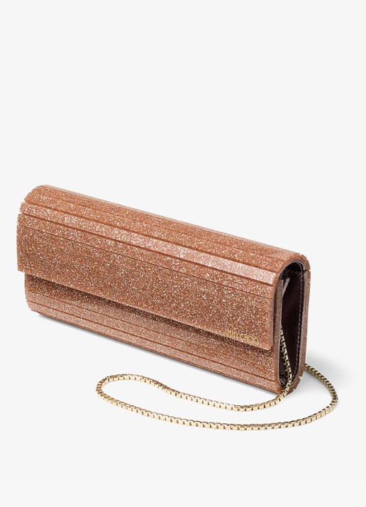 Jimmy Choo Sweetie Plexi clutch met glitter en afneembare schouderriem - voorkant 2 beige