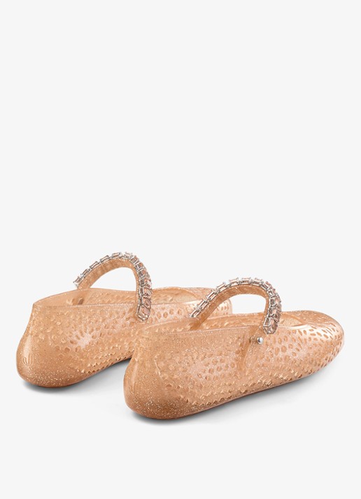 Jimmy Choo The Jelly ballerina met glitter - achterkant perzikroze