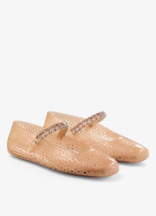 Jimmy Choo The Jelly ballerina met glitter - voorkant 5 perzikroze