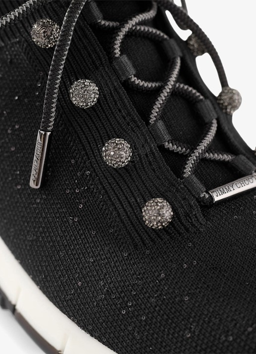 Jimmy Choo Veles sneaker met gebreid bovenwerk en pailletten - detail 4 zwart