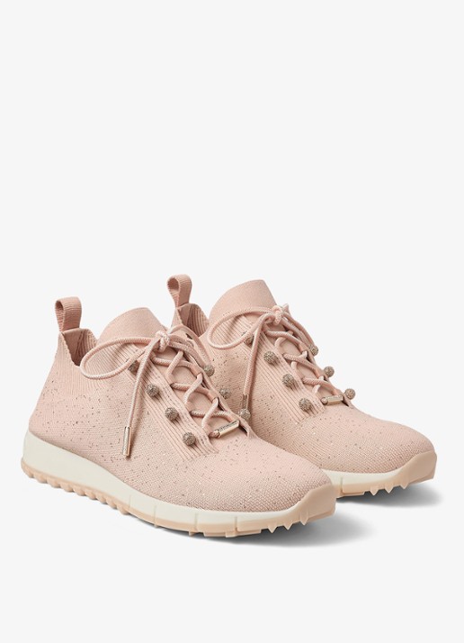 Jimmy Choo Veles sneaker met gebreid bovenwerk en pailletten - voorkant 5 oudroze