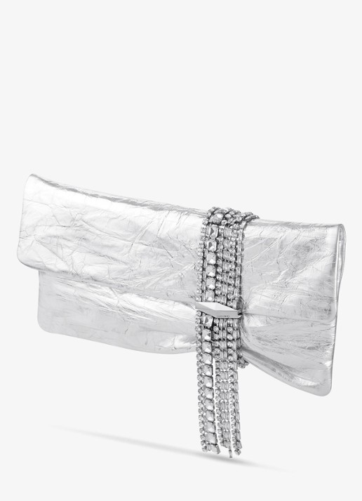 Jimmy Choo Zandra clutch van kalfsleer met metallic finish - voorkant 2 zilver