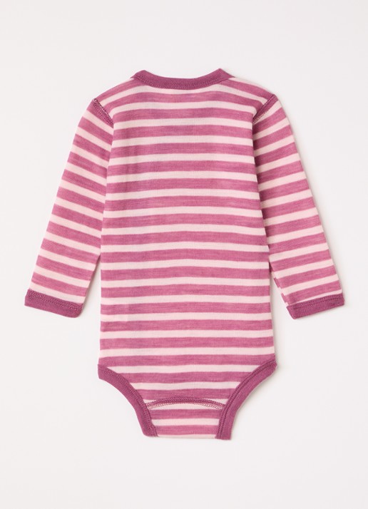 Joha Romper in wolblend met streepprint - voorkant 2 fuchsia