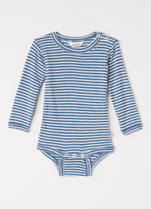Joha Romper in zijdeblend met streepprint - voorkant 3 staalblauw