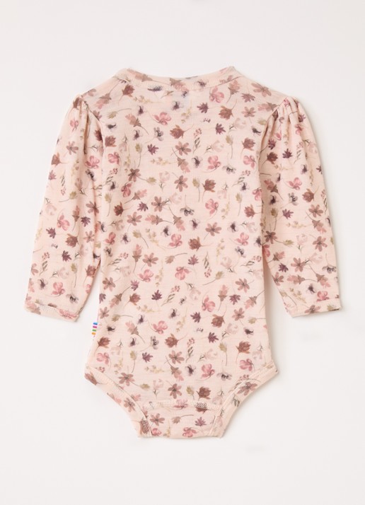 Joha Romper van merino wol met bloemenprint - voorkant 2 roze