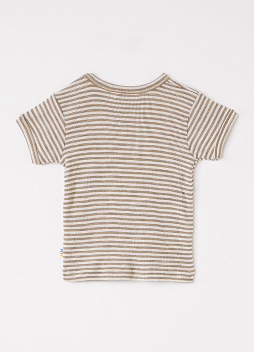 Joha T-shirt in zijdeblend met streepprint - voorkant 2 zand