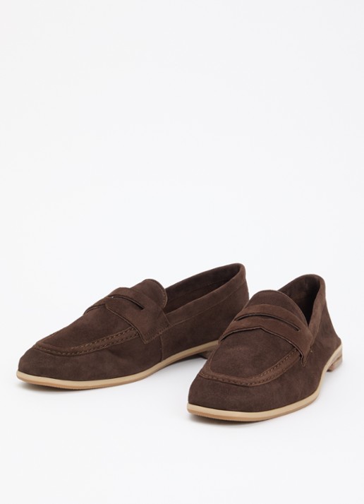 Jonak Aca loafer van suède  - detail donkerbruin