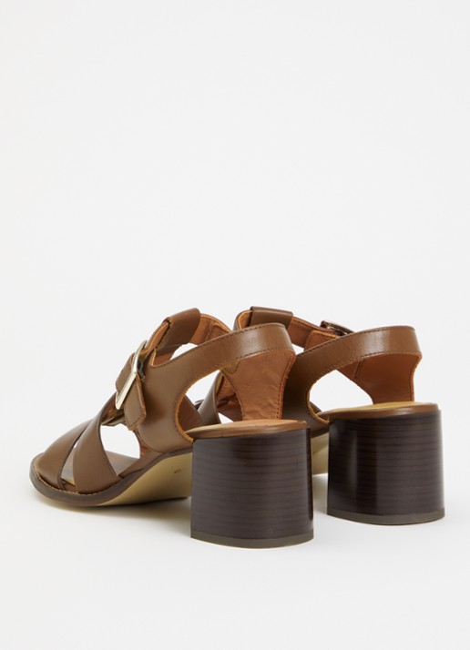 Jonak Alexandrie sandalette van leer met gespdetail  - achterkant 4 hazelnootbruin