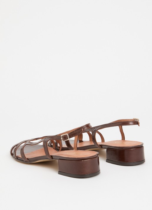 Jonak Argos sandalette van leer met lakfinish - achterkant 3 kastanjebruin