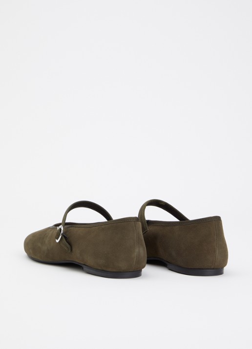 Jonak Deesse ballerina van kalfssuède met gespdetail - achterkant khaki