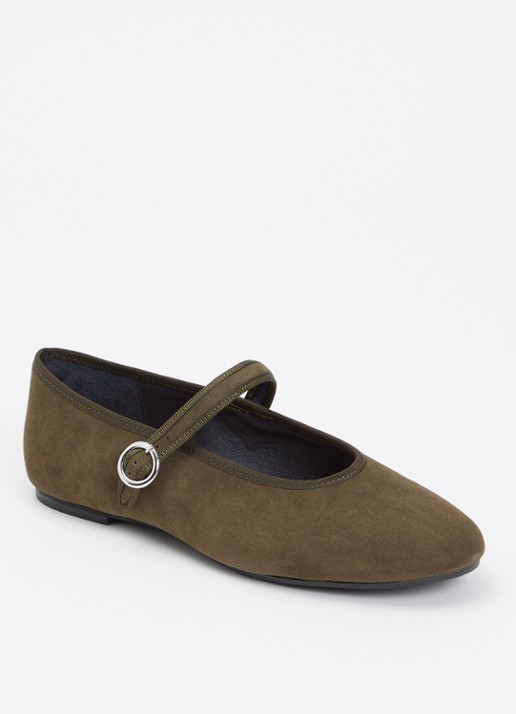 Jonak Deesse ballerina van kalfssuède met gespdetail - voorkant 2 khaki