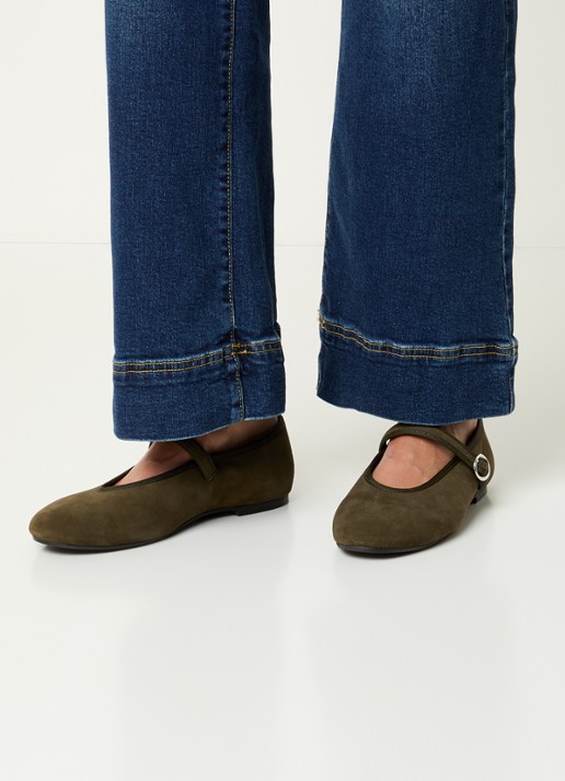 Jonak Deesse ballerina van kalfssuède met gespdetail - voorkant 3 khaki