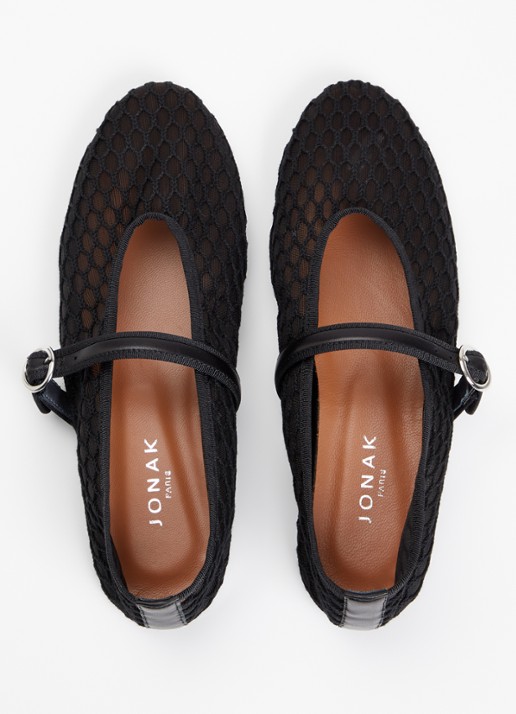 Jonak Deessia ballerina van mesh met details van geitenleer - detail 6 zwart