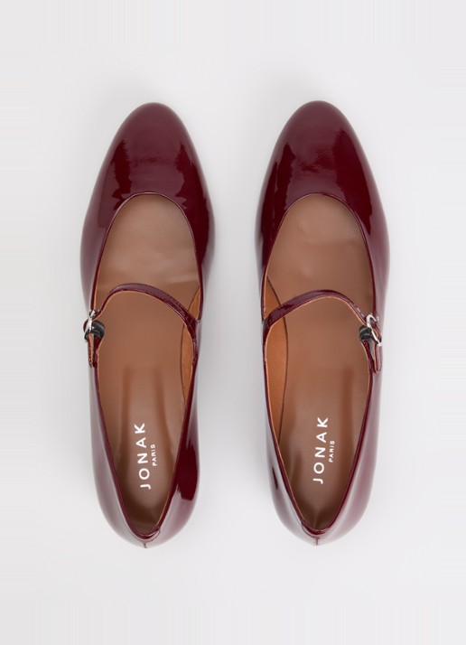Jonak Desance Mary Jane ballerina van kalfsleer met lakfinish - detail 5 bordeauxrood