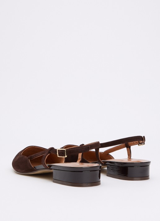 Jonak Dhapou slingback van kalfssuède met lakleren details - achterkant 6 donkerbruin
