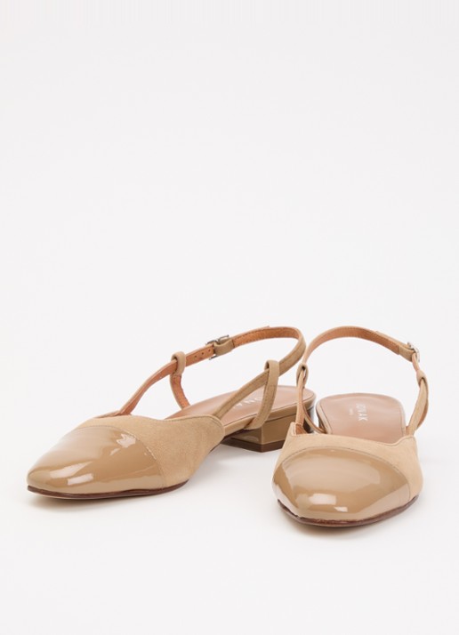 Jonak Dhapou slingback van kalfssuède met lakleren details - detail beige