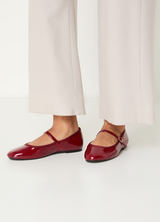 Jonak Douceur ballerina van leer met lakfinish  - voorkant 3 donkerrood