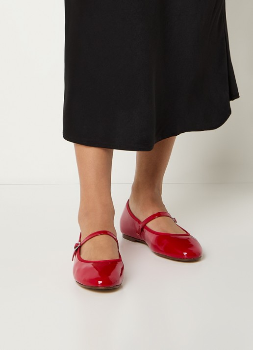 Jonak Douceur ballerina van leer met lakfinish  - voorkant 2 rood