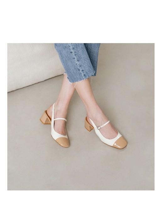 Jonak Doumy slingback met lakleren details - detail 2 donkerbeige