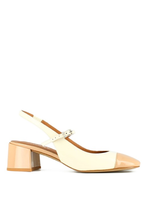 Jonak Doumy slingback met lakleren details - voorkant donkerbeige