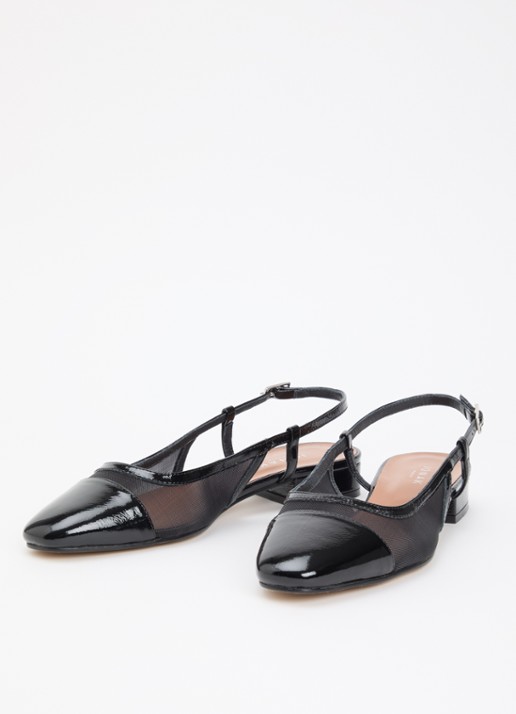 Jonak Dragus slingback van kalfsleer met mesh details en lakfinish - detail zwart