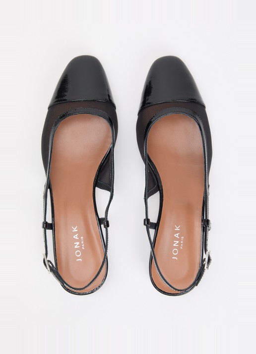 Jonak Dragus slingback van kalfsleer met mesh details en lakfinish - detail 2 zwart