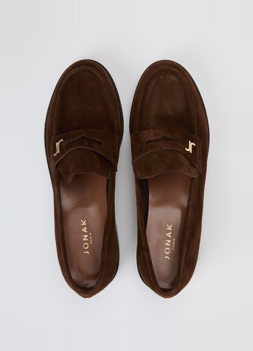 Jonak Duedi loafer van kalfssuède met logo - detail 2 donkerbruin