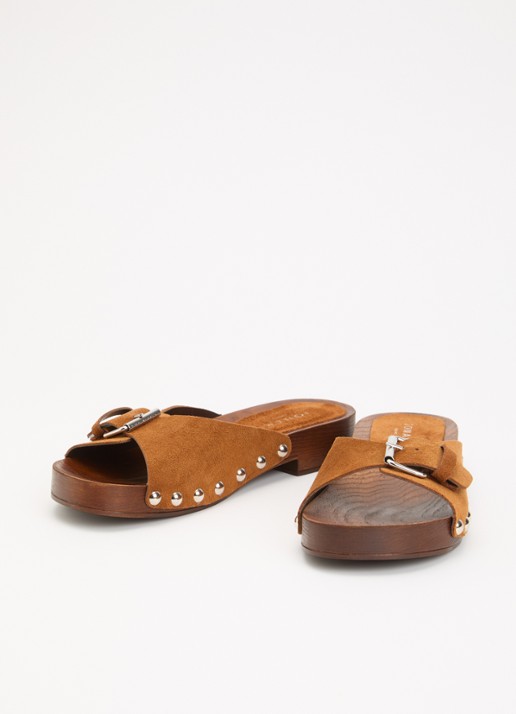 Jonak Enora muiltje van suéde met studs - detail 2 cognac