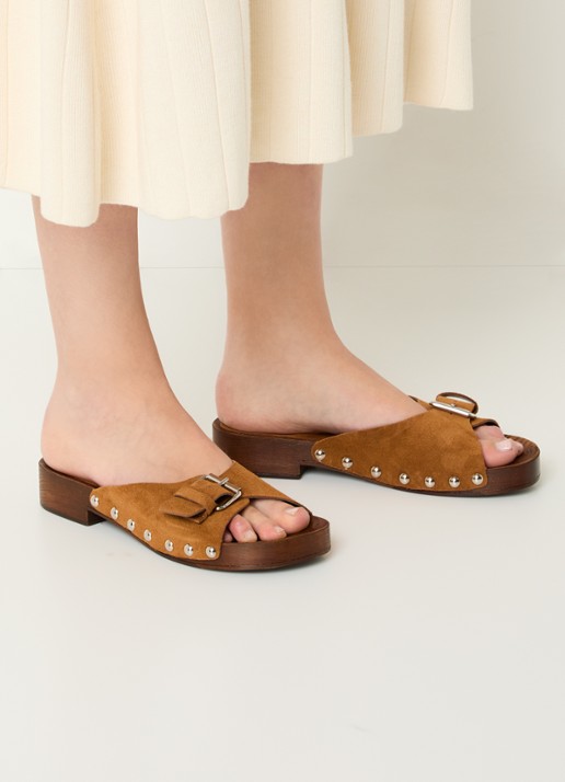 Jonak Enora muiltje van suéde met studs - voorkant 6 cognac