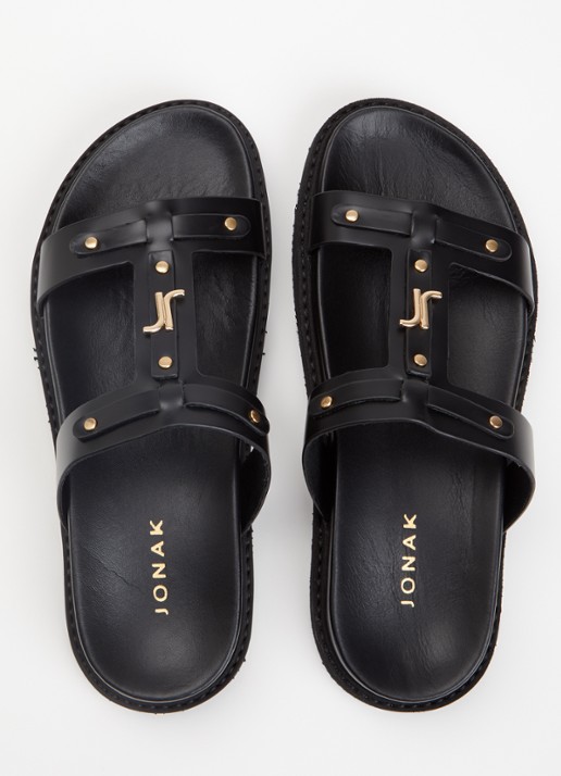 Jonak Luana slipper van kalfsleer - detail 2 zwart