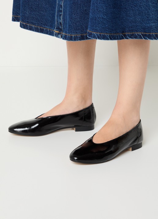 Jonak Natalia ballerina van leer met lakfinish - voorkant 6 zwart