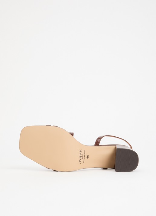 Jonak Vimy sandalette van kalfsleer met lakfinish - detail 5 kastanjebruin
