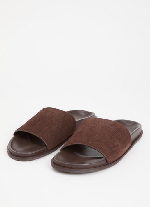 Jonak Warner slipper van leer - detail 4 donkerbruin