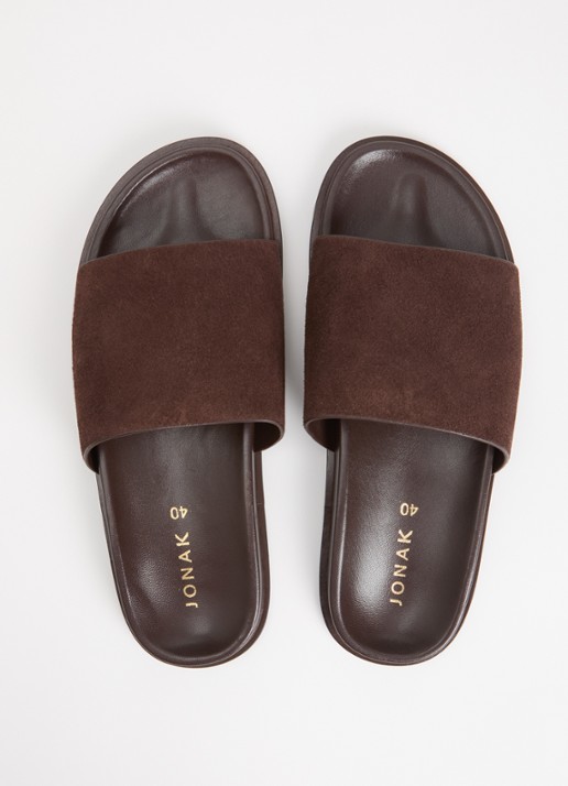 Jonak Warner slipper van leer - detail 5 donkerbruin