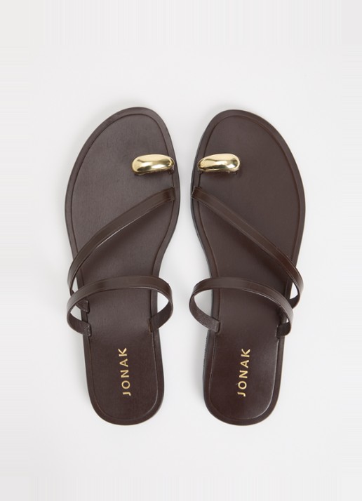 Jonak Wife slipper van kalfsleer - detail 4 donkerbruin