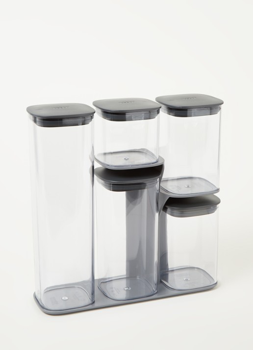 Joseph Joseph Podium Carrousel voorraaddoos met houder set van 5 - voorkant 2 transparant