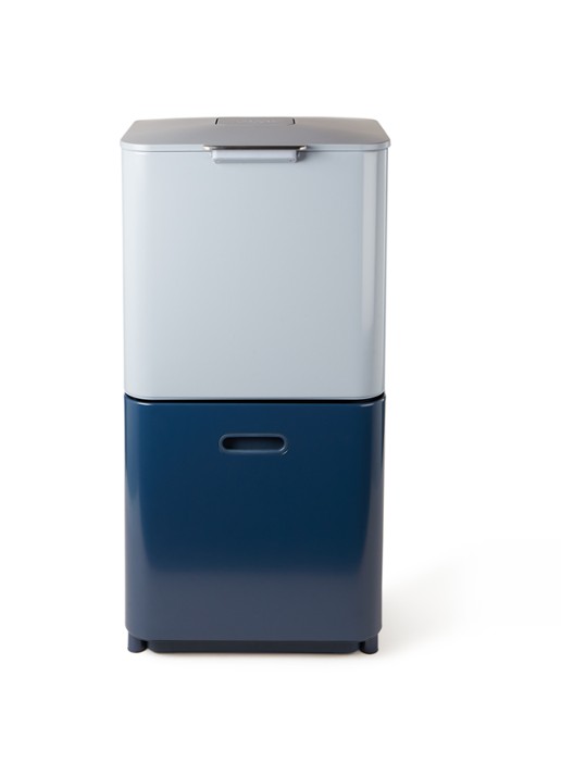 Joseph Joseph Sky Intelligent Waste prullenbak 60 liter 2-delig - voorkant zilver