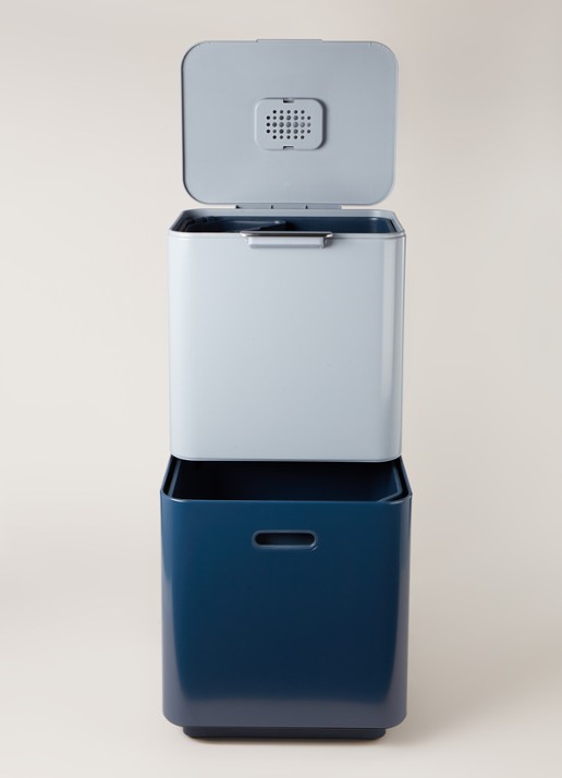 Joseph Joseph Sky Intelligent Waste prullenbak 60 liter 2-delig - voorkant 2 zilver