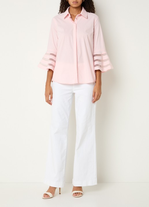 Joseph Ribkoff Blouse met kraag en trompetmouwen - voorkant 4 zalmroze
