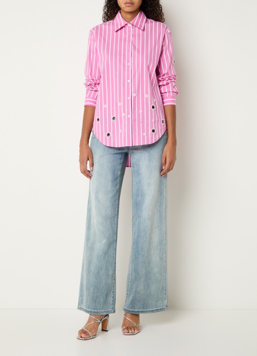 Joseph Ribkoff Blouse met streepprint en strass - voorkant 3 roze