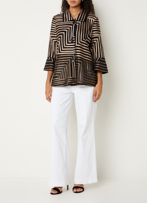 Joseph Ribkoff Blouse van mesh met streepprint - voorkant 2 zwart