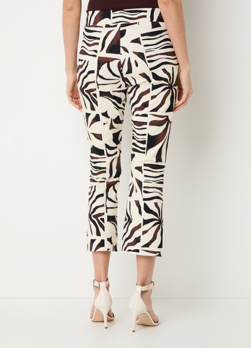 Joseph Ribkoff Cropped mid waist slim fit pantalon met grafische print - achterkant creme