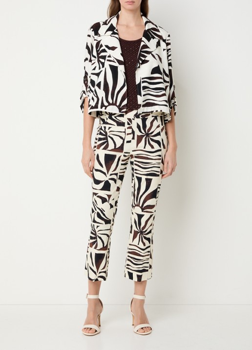 Joseph Ribkoff Cropped mid waist slim fit pantalon met grafische print - voorkant 4 creme